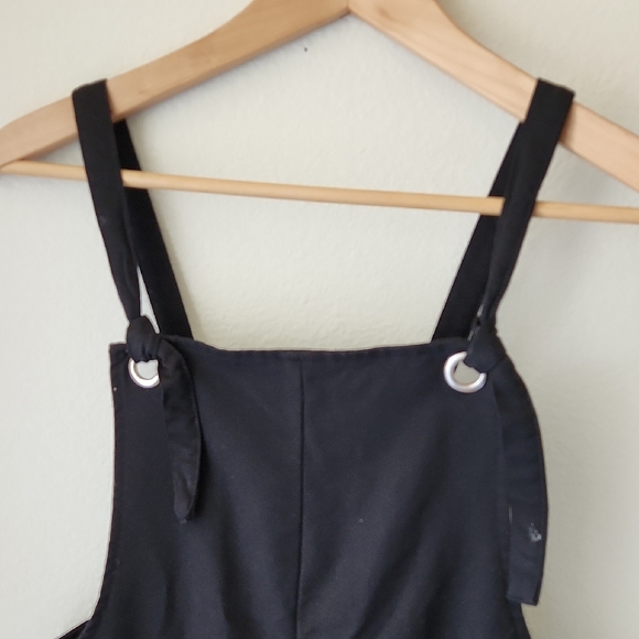 H&M Divided Black Overalls Sz 4 Tie Straps Cotton Blend Casual Weekend Wear Boho - Picture 2 of 15